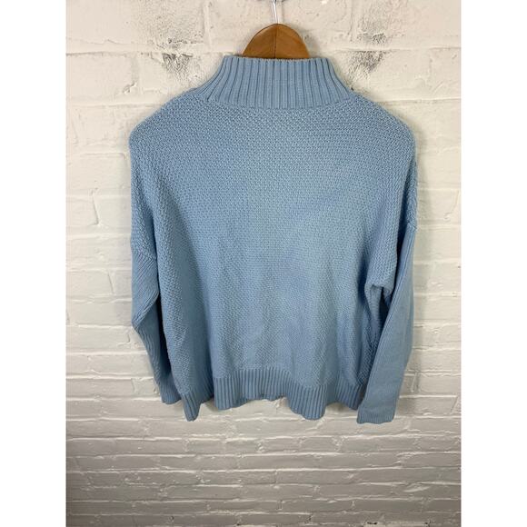 J. Crew Women's Cable Knit Mockneck Pullover Sweater Long Sleeve Blue Size M - Picture 3 of 6